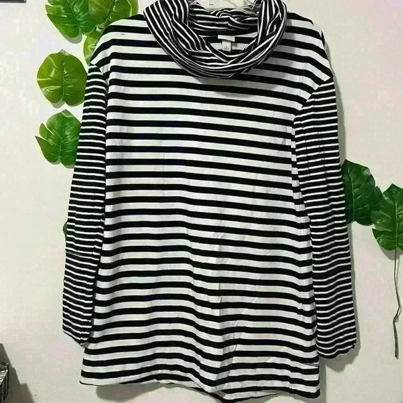 Merona Womens Cowl Neck Tunic Top Navy Blue White Striped Long Sleeve LARGE - Picture 1 of 4